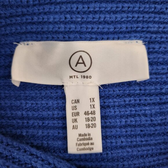 Addition Elle Blue Ribbed Button Shoulder Sweater - 1X - Picture 5 of 6
